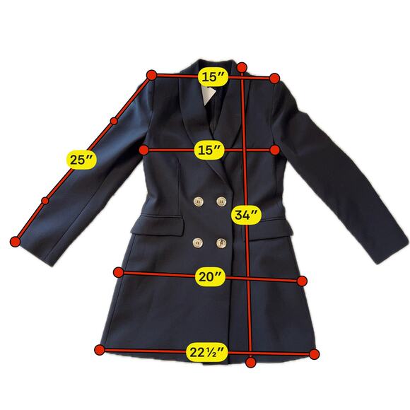 Zara Black Double Breasted Women's Blazer Dress Sz M Structured Shoulder & Pads - Picture 10 of 10